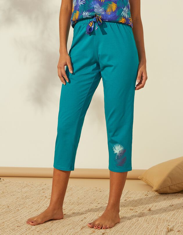 Pantacourt de pyjama en coton - uni tropical (émeraude)