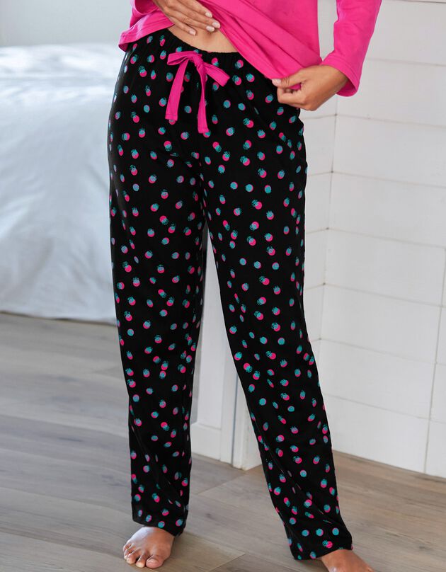 Pantalon pyjama coton Enjoy imprimé pois (noir / fuchsia)
