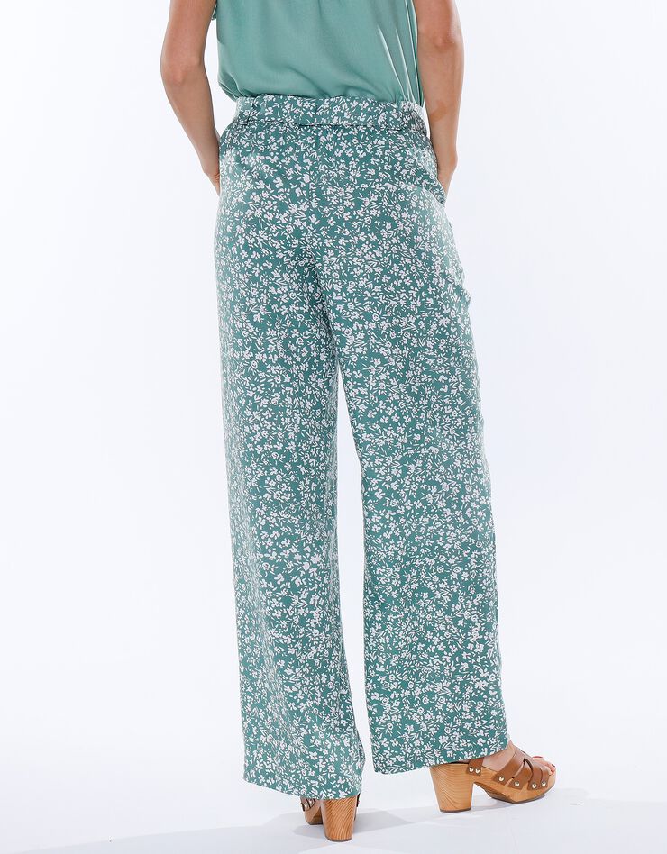Pantalon large ceinturé imprimé bicolore (vert / écru)