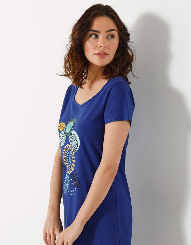 Chemise de nuit courte manches courtes motif "rosaces" (bleu dur)