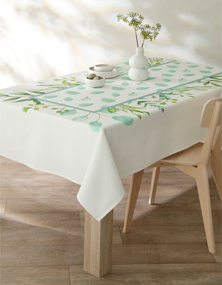 Nappe fabriquée en France, motif végétal Aquarelle - coton biologique(1) (blanc / vert)